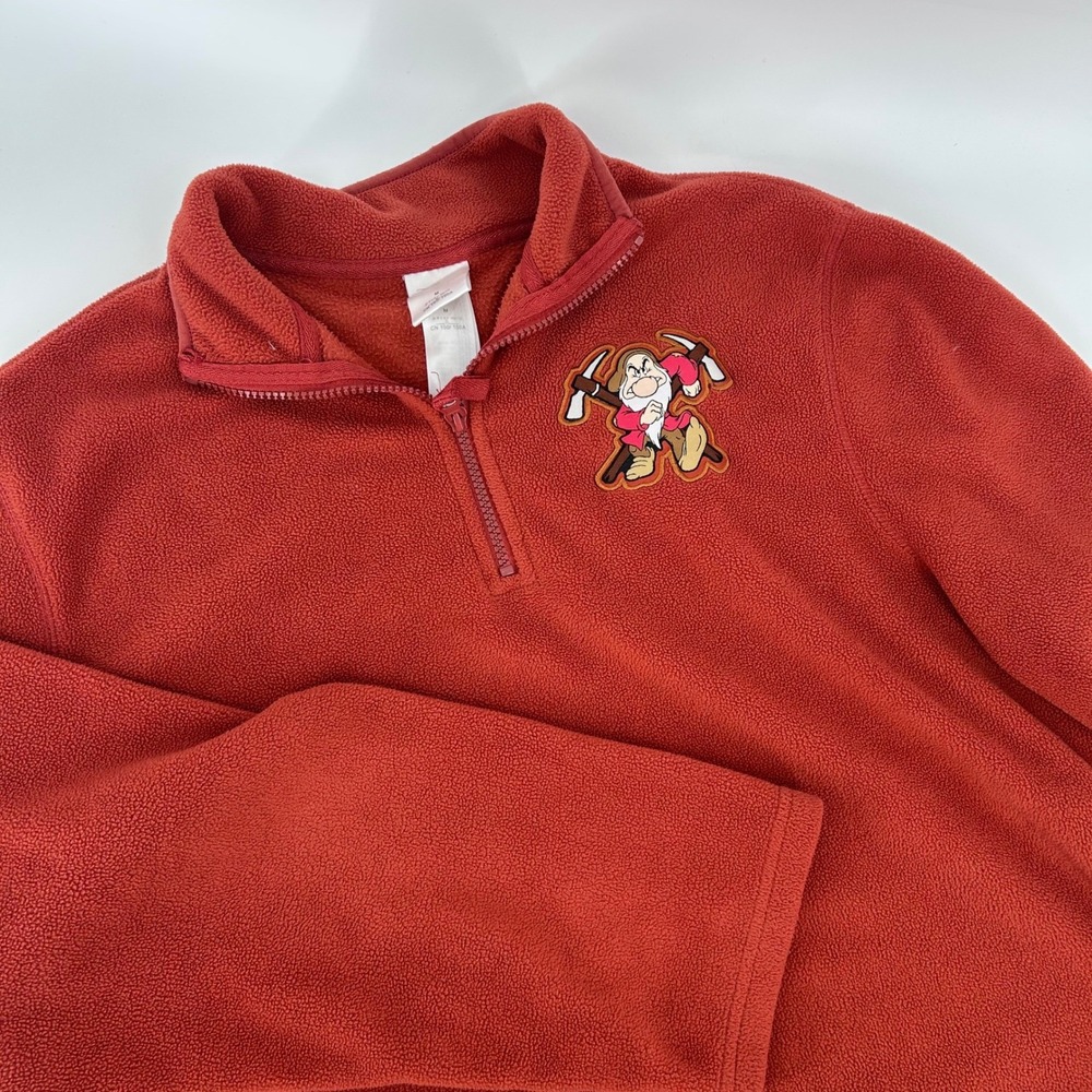 Disney Store Mens Grumpy Snow White‎ Fleece Quarter Zip Pullover Orange Red M